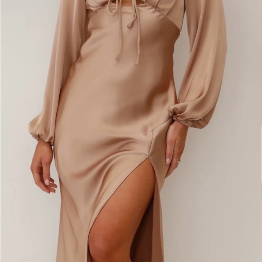 Elegant Long Sleeve Tan Dress